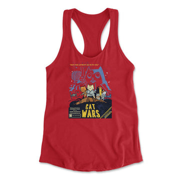 Cat Wars - May The Cat Mint Be With You Womens Racerback Tank in Red color